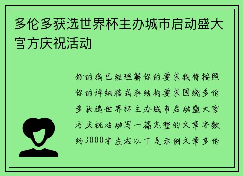 多伦多获选世界杯主办城市启动盛大官方庆祝活动